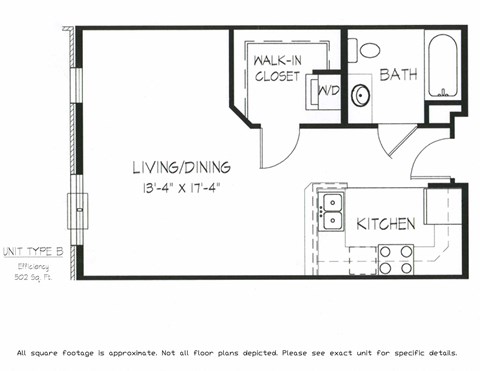 Floor plan for studio, 1 bath, 502 sqft